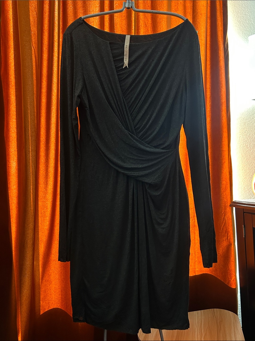 Bailey 44 Black Long-Sleeve Draped Wrap Dress